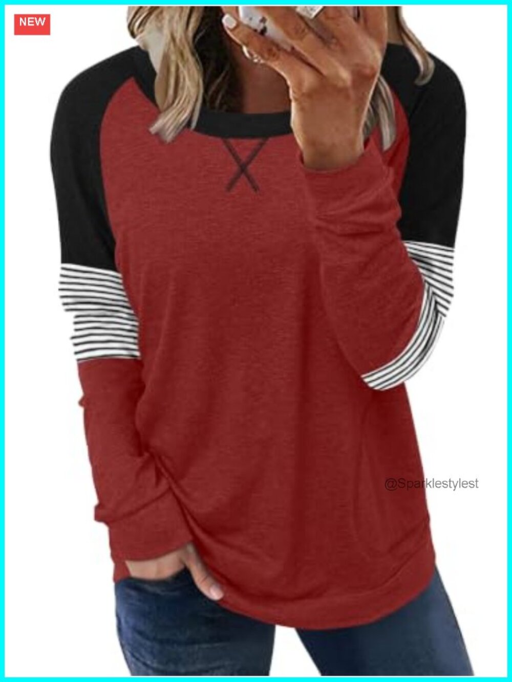 Womens Crewneck Sweatshirt Loose Fit Long Sleeve Tunic Top with Pockets